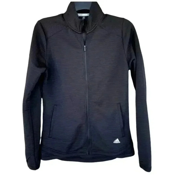 Adidas Golf Essential Women's Ribbed Jacket Textured Black Long Sleeve Sz L - Picture 1 of 11